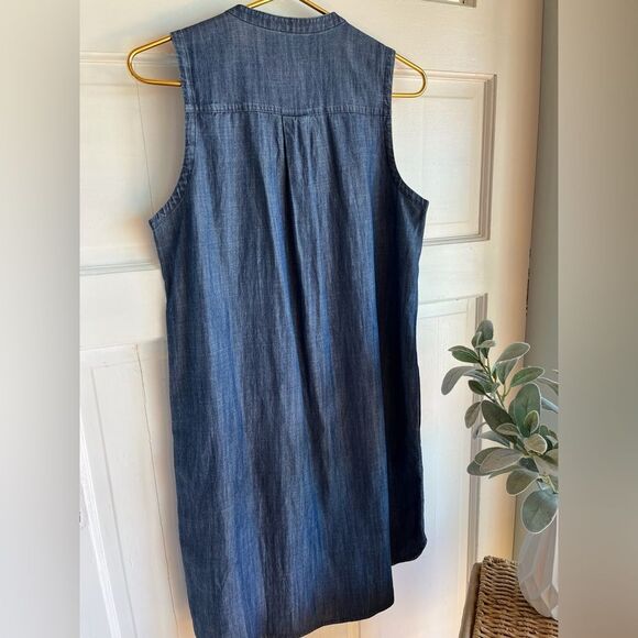 New eileen fisher denim sleeveless button down mandarin collar shift dress - Picture 7 of 8